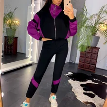 

Women Two Piece Set Colorblock Tracksuit Spring Autumn Clothes Patchwork Zipper Top and Pants Sports Casual Suits Jogging Femme