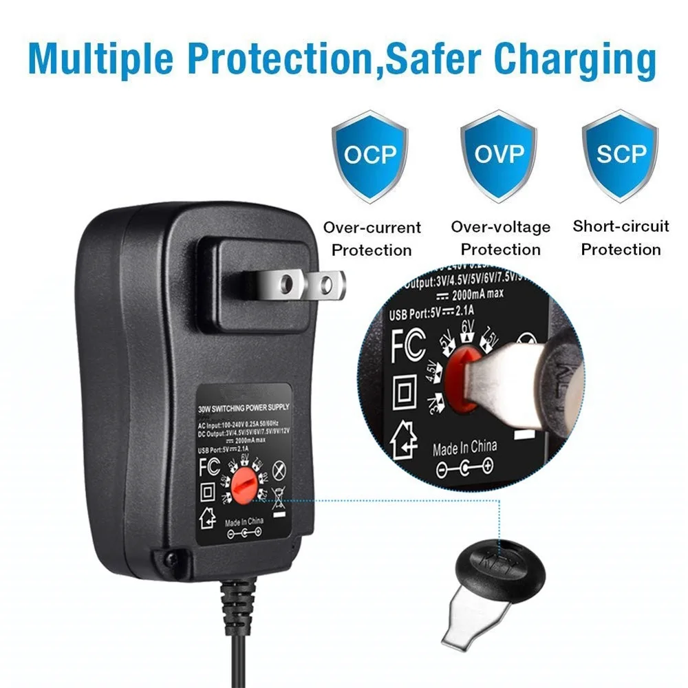 30W 3 V-12 V мульти-Напряжение переключение Питание USB регулируемое Универсальное крепление адаптер переменного тока с usb-разъемом для зарядки устройства для Динамик CCTV Камера