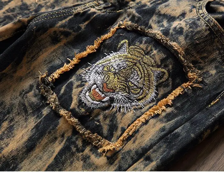Tiger Bordir Denim Jeans Punk 