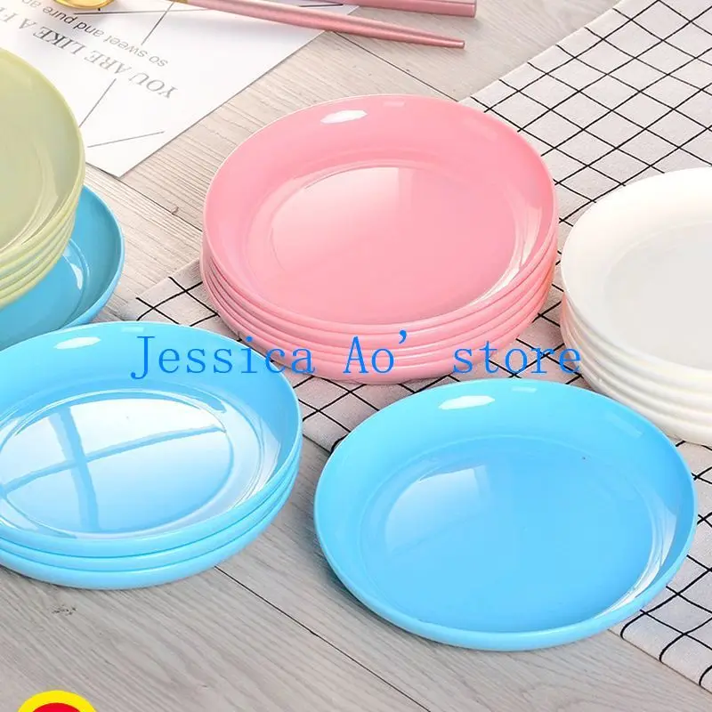 8pcs 17.5cm Plastic Round Dessert Plate Cute Cake Plate Dinner Set