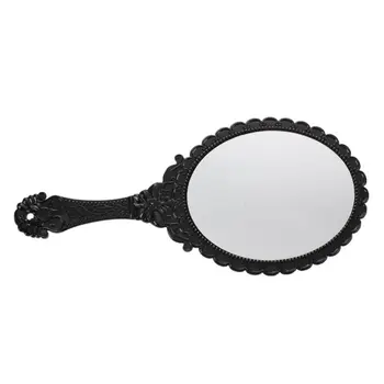 

Black Ladies Floral Repousse Vintage Mirror Oval Hand Held Makeup Beauty Dresser Gift L