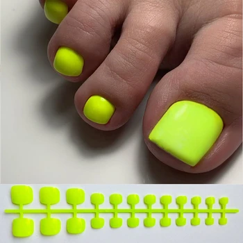 

Bright Yellow Manicure Toe Nails Press On Artificial Fake Toenails For Design DIY Macaron Full Cover Tips