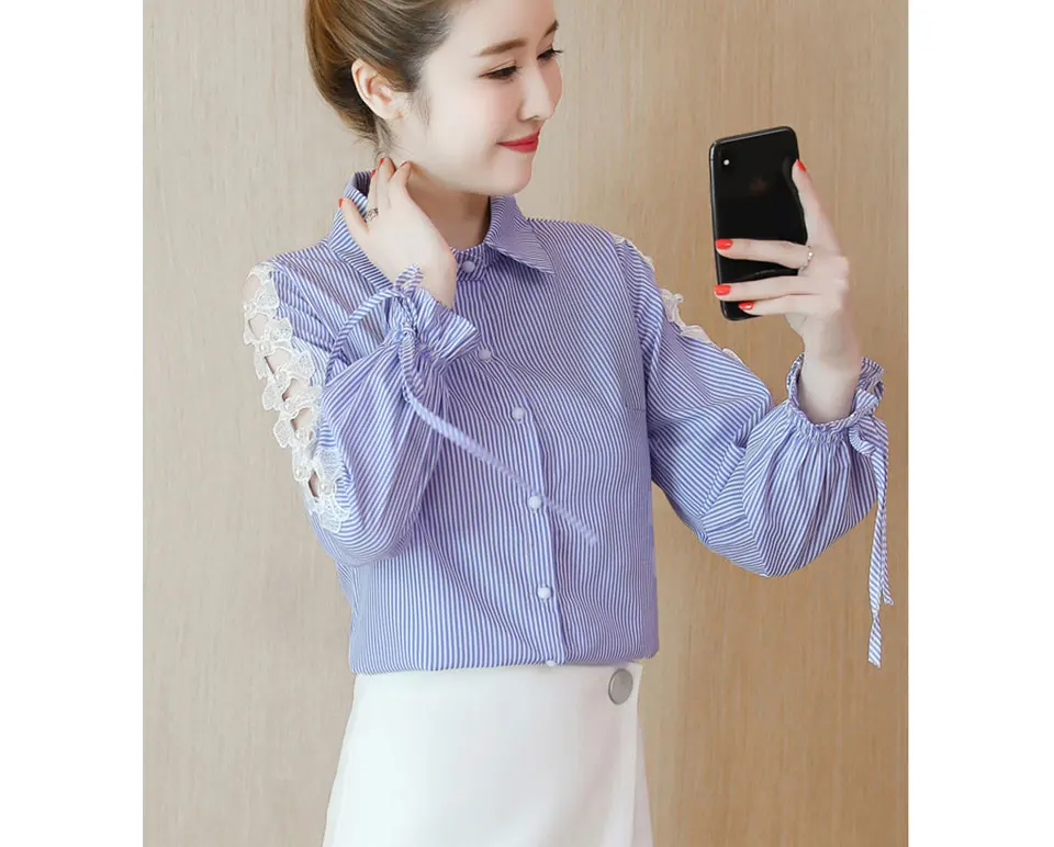 ILARES блузка женская шифоновая блузка женские топы и блузки рубашка винтажная шифоновая полосатая кружевная одежда с длинным рукавом Одежда размера плюс Топ
