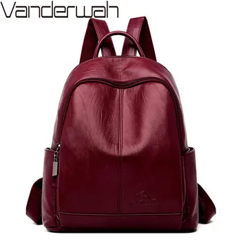 

New Women Leather Backpacks Female Shoulder Bag Sac A Dos Ladies Bagpack Vintage School Bags For Girls Travel BackPack mochilas