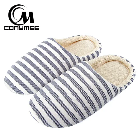 WW-XTW Navy Blue Мужская повседневная обувь; домашние тапочки в полоску; Мягкие плюшевые мужские домашние тапочки теплые зимние хлопковые тапочки обувь Большой размер меховые тапочки на открытом воздухе мужская противоскользящая обувь - Цвет: WW-XTW Navy Blue