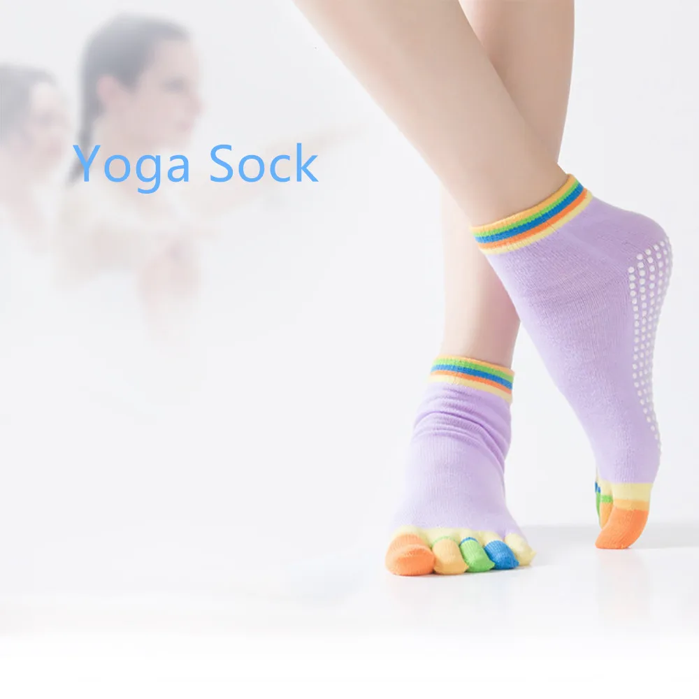 Женские носки для йоги красочные пять пальцев противоскользящие тренажерный зал