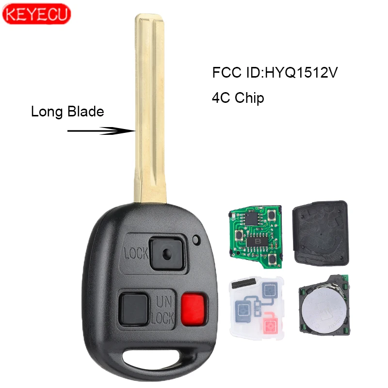 KEYECU дистанционный ключ 3 кнопки для Lexus LX470 1998-2000 FCC ID hyq1512v-4c(LONG BALDE