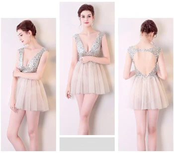 

SZMALL Newest 2020 Pop Prom V Neck Dress For Female Party Formale Ball Gown mini Dresses Women EU Rich Lady Clothing Dress