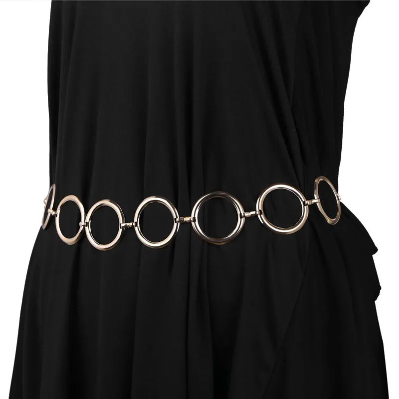 

Women Girls Trendy Adjustable Metal O-Rings Waist Chain Belly Dance Belt Sweater Dress Waist Belt Party Clothing Accessories