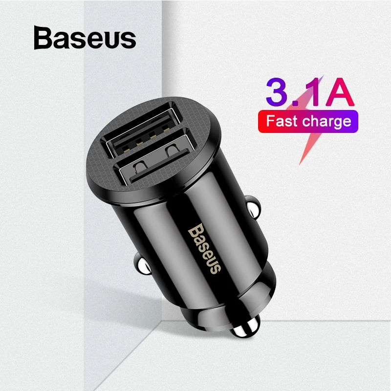 Baseus Mini Dual USB 12 В Автомобильное зарядное устройство 2A Быстрая зарядка 2 порта USB телефон быстрое зарядное устройство автомобиля USB переходник