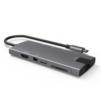 

9 in 1 Extension Adapter USB Type-C HUB to HDMI Mini DP USB3.0 USB-C PD TF RJ45 Lightness Portability Convenient Carrier