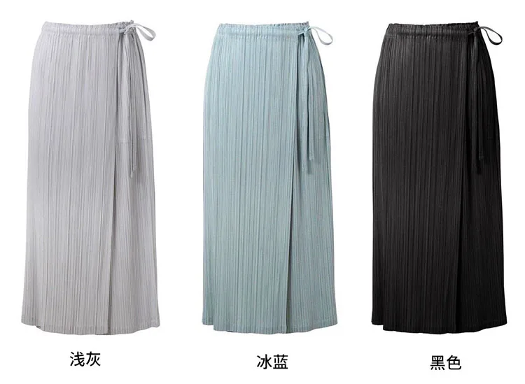 Miyake юбка в складку брюки новые модные оригинальные повседневные свободные брюки длиной до щиколотки Однотонные эластичные с высокой талией плиссированные широкие брюки