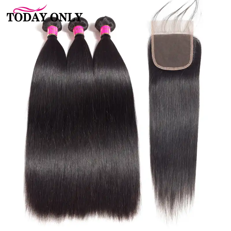 Today Only Brazilian Hair Weave Bundles With Closure Straight Hair