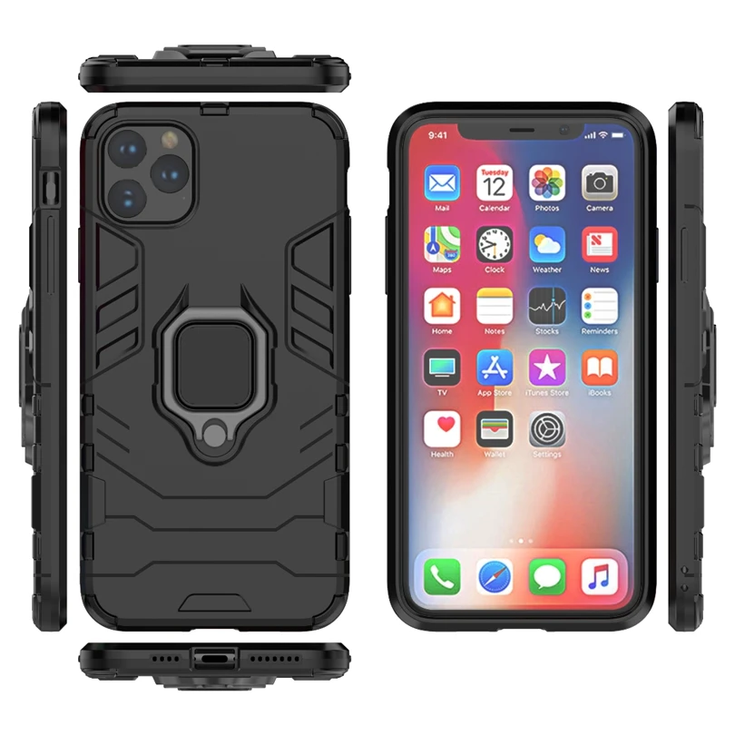 

Luxury Armor For iPhone 11 Pro Max 6.5" 2019 Case Shockproof PC + TPU Protective Back Cover Case Magnetic Holder Ring Bracket