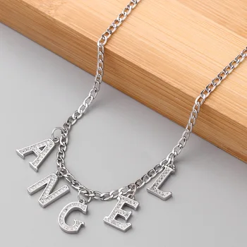 

DIY Zircon Inlay Alphabet Pendants Gold Silver Color Mini A-Z Letter Pendant Necklace Shinning 26 Initial Collares Jewelry