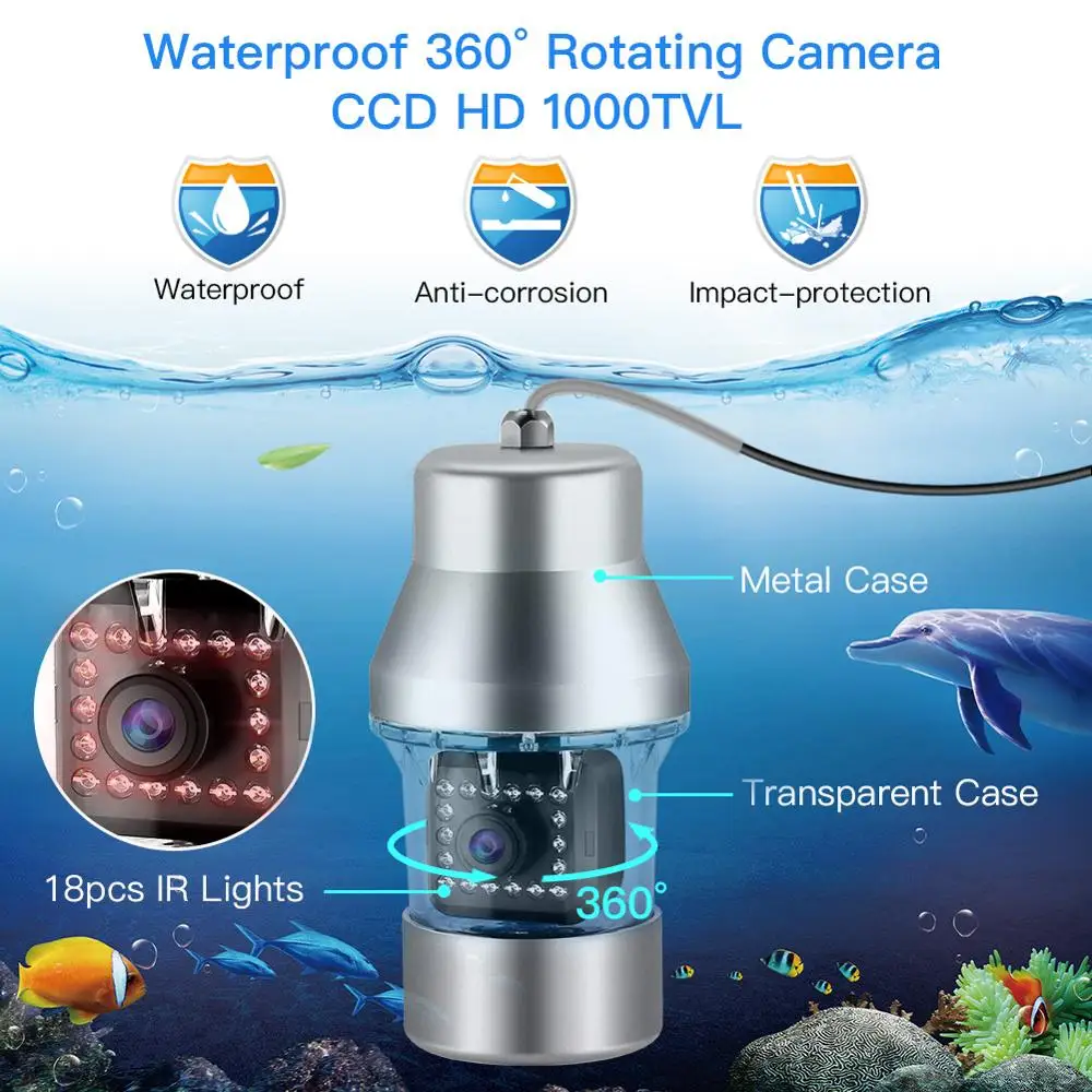 US $247.54 Eyoyo EF360 360 Degree Rotating Camera 9 Inch 30M Underwater Fishing Video Camera Fish Finder IP68 Waterproof 18 LEDs Video Cam