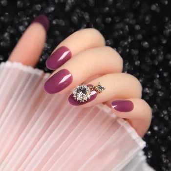 

24Pcs Ice transparent Rose purple Pendant Drill oval head artificial nails Women Wearable Full Cover false nails with designs