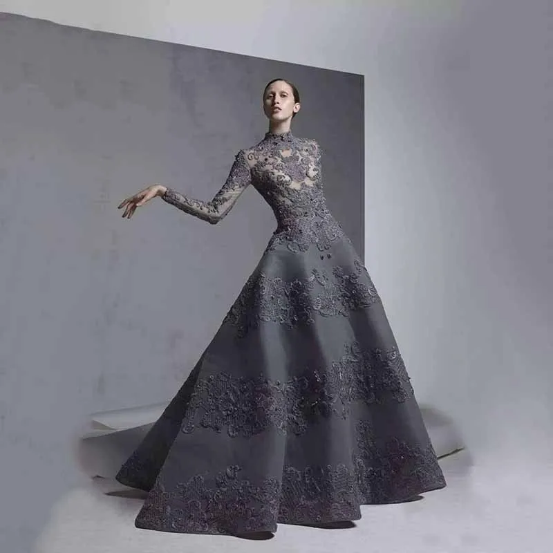 Black Sheer Lijfje Avond Hoge Hals Illusion Lange Mouwen Vestido De Festa Lace Kralen Robe De Soiree moeder van de bruid jurk Black Sheer Lijfje Avond Hoge Hals Illusion Lange Mouwen Vestido De Festa Lace Kralen Robe De Soiree moeder van de bruid jurk