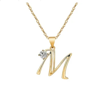 

New all 26 English Initial Alphabet Letter Family name Sign chain Necklace Zircon word Initial Letters symbol charm necklace
