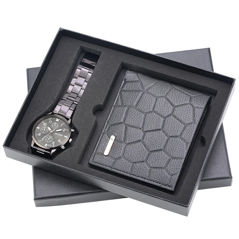 Подарочный набор подарки для мужчин часы мужские модные Необычные зерна мужской кошелек для денег держатель кредитной карты доллар кошелек Часы