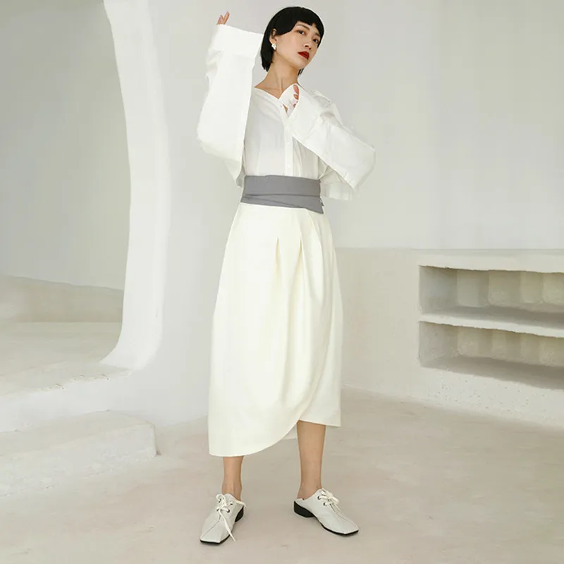 

Q2019 New Spring Summer High Waist Hit Color Pleated Split Joint Irregular Half-body Skirt Women Fashion Tide Q577