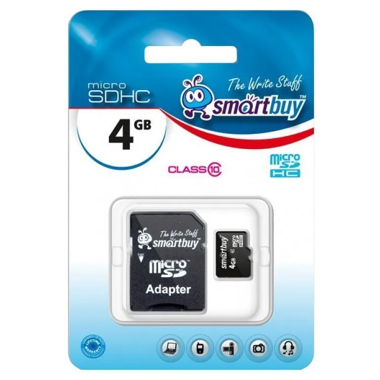 Карта флэш-памяти MicroSD 4 Гб Smart Buy +SD адаптер (class 10) | Компьютеры и офис