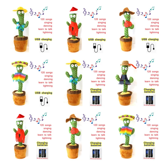 Dancing Cactus 120 Song Speaker Talking USB Charging Voice Repeat plush Cactu Dancer toy talk Plushie Stuffed toys for Baby Girl 2