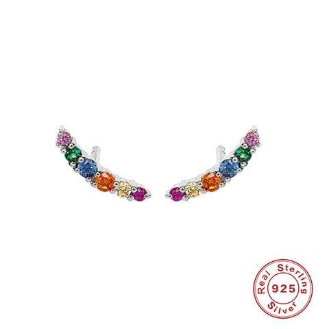 925 Sterling Silver Colored Crystal Hoop Earrings Collection Rainbow Zircon Mosaic Charm Circle Huggie Earrings Jewelry