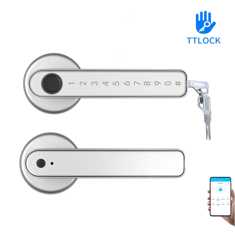 TTLock APP 전화 원격 제어 스마트 생체 인식 지문 번호 단일 래치 잠금, 실내 나무 금속 도어 키 포함