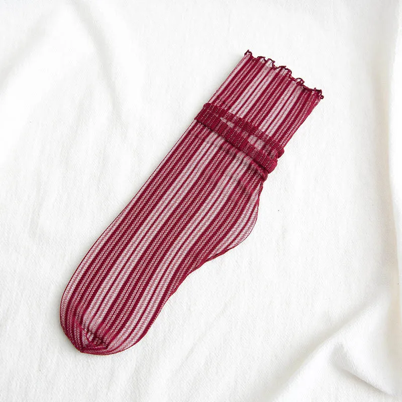 Весенние и летние новые женские носки, японские кружевные серебряные шелковые женские носки, ажурные сетчатые тонкие носки, модные носки