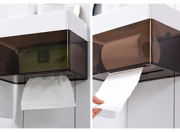

Hot Tissue Box Toilet Bathroom Water proof Draw Roll Tube Paper Garbage Bags Wall Suction Storage Rack Tray Storage Phone Holder
