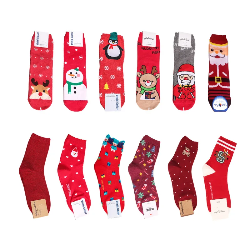 Хлопковые рождественские красные носки, теплые, каартуны, для женщин, забавные, милые, круглый носок, Kawaii Art Happy Sweat, уличная мода, повседневные, Calcetines