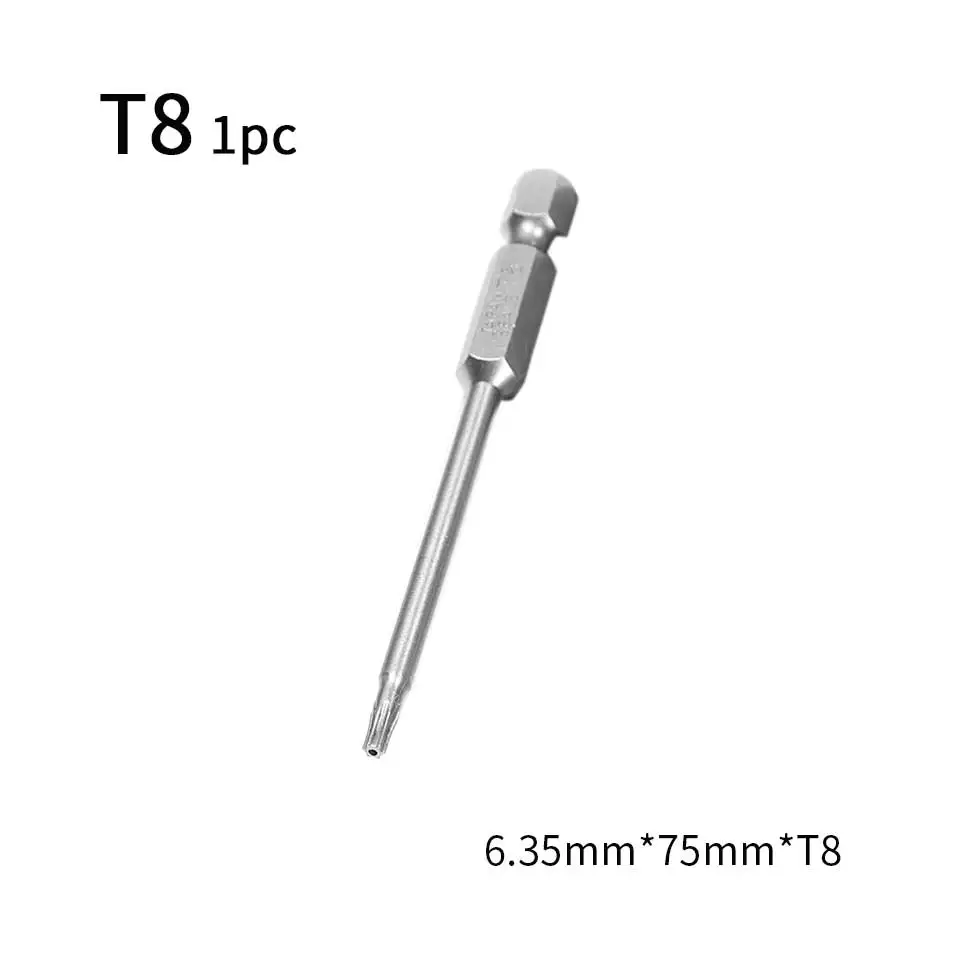 75mm T8 1pc 75 мм биты для шуруповерта Torx Набор 1/4 дюймов Шестигранная сверла электрическая отвертка с магнитным наконечником Набор бит Chave De Fenda Tornavida Seti - Цвет: 75mm T8 1pc