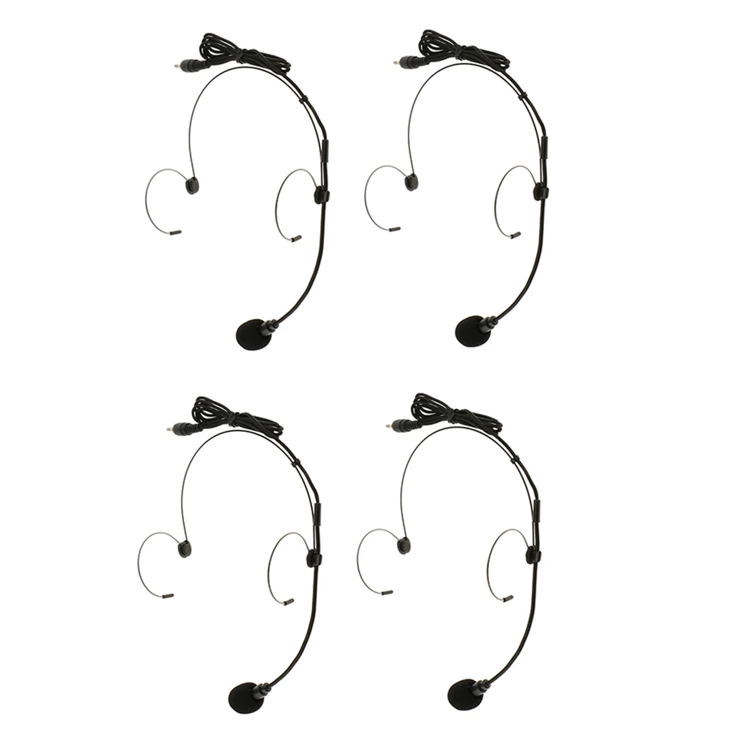 4pcs Ear Hook Wired Headset Headworn Microphone Black 3.5mm Straight Angle