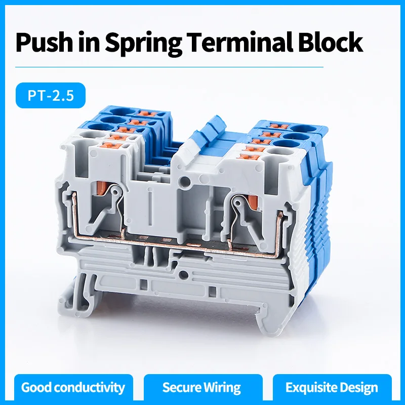 10pcs Din Rail Terminal Block PT-2.5 Push In Terminal Connector Spring Screwless Electrical Wire Conductor Terminal Block PT2.5