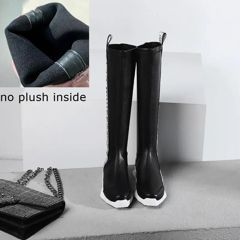 plush inside ALLBITEFO/Новые Брендовые женские ботинки из эластичной коровьей кожи для снежной погоды; Модные ботильоны; Лидер продаж; осенне-зимние ботинки для девушки - Цвет: plush inside