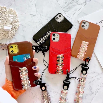 

wlzcyhbd Chic Colorful Lace With Lanyard Cover For iPhone11 Pro Card Slot Leather Phone Case For iPhone X Xr Xs Max 6S 7 8 Plus