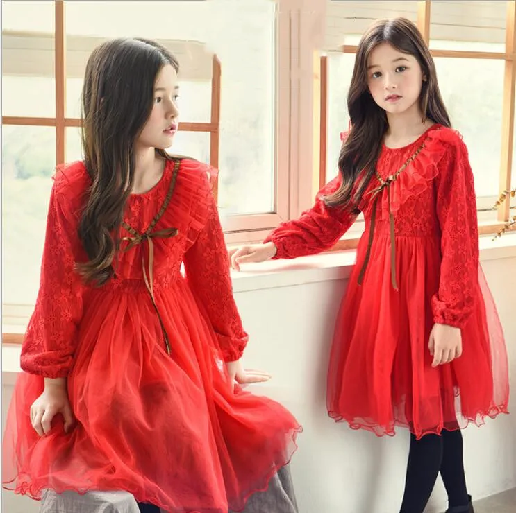 Рождественская одежда; платья для девочек; зимние Утепленные праздничные платья с кружевным бантом для детей; Одежда для девочек-подростков; Милая одежда принцессы