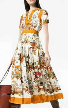 

Women's Fashion Casual Dress New Spring Summer Pleated Print Casual Woman Dress