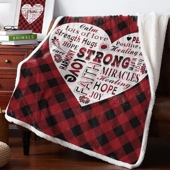 

BIGHOUSES Throw Blanket Red Plaid Love Healing Text Bedspread Coverlet Blankets Fleece Throw Cover Wrap Personalized Thick