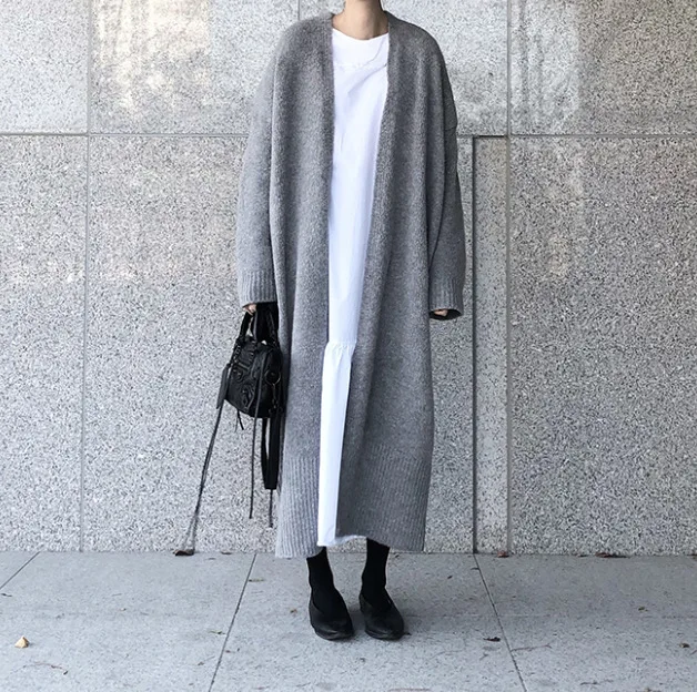 Neploe Korean Long Casual Sweater Coat Autumn Winter Women Oversized Knitted Cardigan Long Sleeve V-neck Knitwear 54235