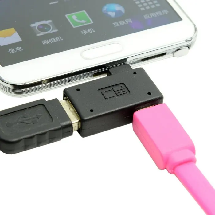 90 градусов угол Micro USB 2,0 OTG адаптер с микро USB Женский мощность для Andriod мобильного телефона