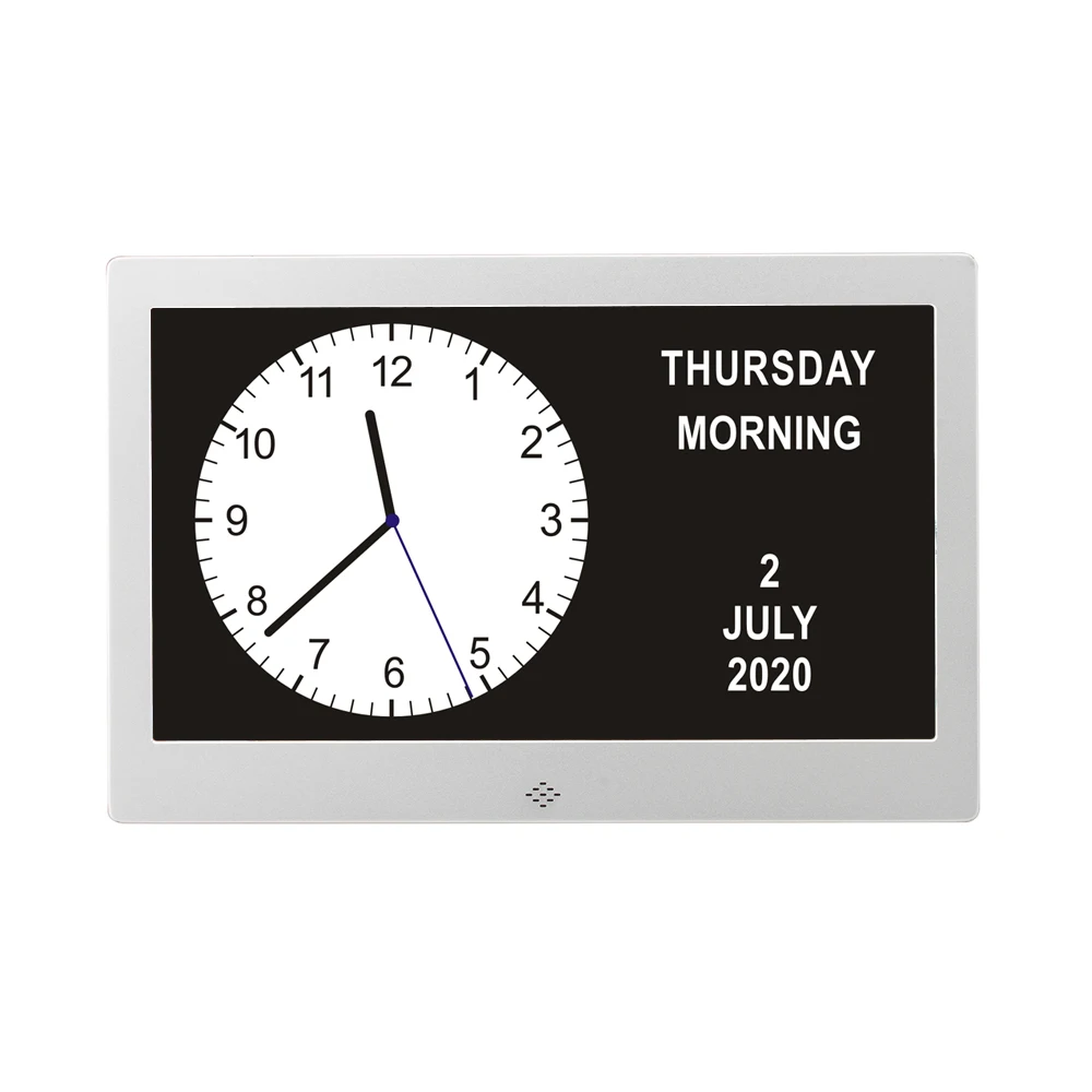 Digital-Kalender-Alarm Mit 10 Zoll Großen Bildschirm Wand Montiert Oder Schreibtisch-Uhr Für Die Im Alter Von Senioren/demenz, schwarz Metall Matte