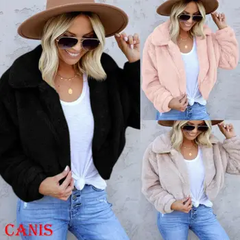 

Womens Winter Teddy Bear Fleece Fluffy Coat Jackets Jumper Outerwear Ladies Solid Warm Top Cardigan Coats Clothing