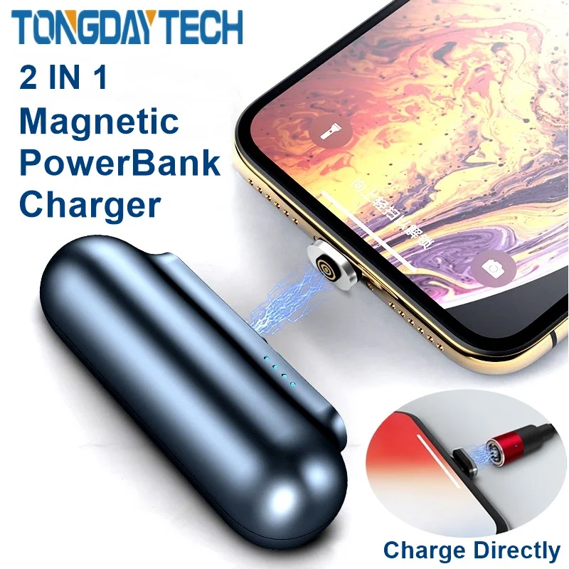 Tongdaytech 2 в 1 магнитное зарядное устройство для Iphone X 8 11 Xiaomi магнитное быстрое зарядное устройство для телефона 2600 мАч power Bank Carregador Portatil