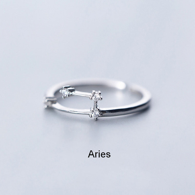 Elegant Zodiac Sign Finger Rings for Women Silver Color Adjustable CZ Zircon Ring 12 Constellation Jewelry Birthday Gift
