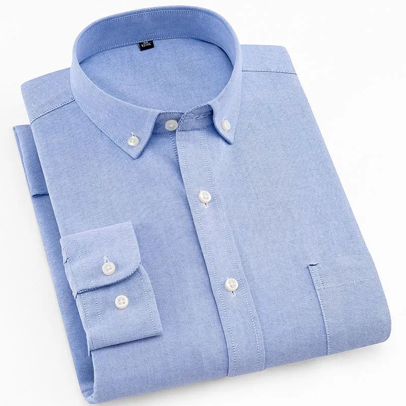 High Quality Men's Plaid/Stripe/Solid Oxford Casual Shirt Soft Spring Autumn Thick Stylish Button-Down Classic Dress Shirt - Цвет: 431