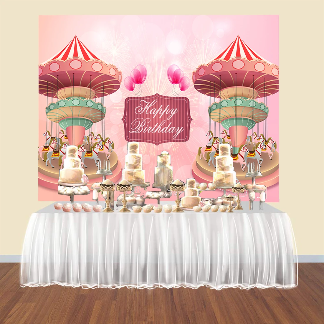 Carrousel Toile De Fond Cheval Enfants Enfants Premier Anniversaire Fete Decor Rose Cirque Photo Fond Vinyle Gateau Table Banniere Affiche Aliexpress