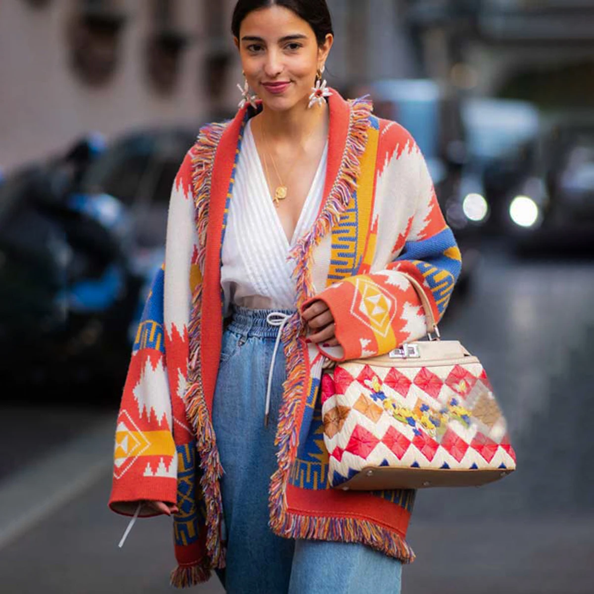 Jastie Bohemian Jacquard Tassel Cashmere Sweater