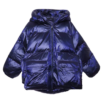 Новая зимняя однотонная нестандартная Глянцевая пуховая парка, зимняя теплая парка, Женское пальто, зимняя куртка, Женская свободная зимняя куртка - Цвет: blue